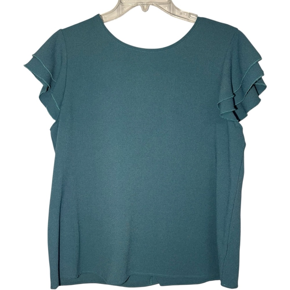 Ces Femme Ocean Blue Ruffle Sleeve Blouse Flutter Sleeve